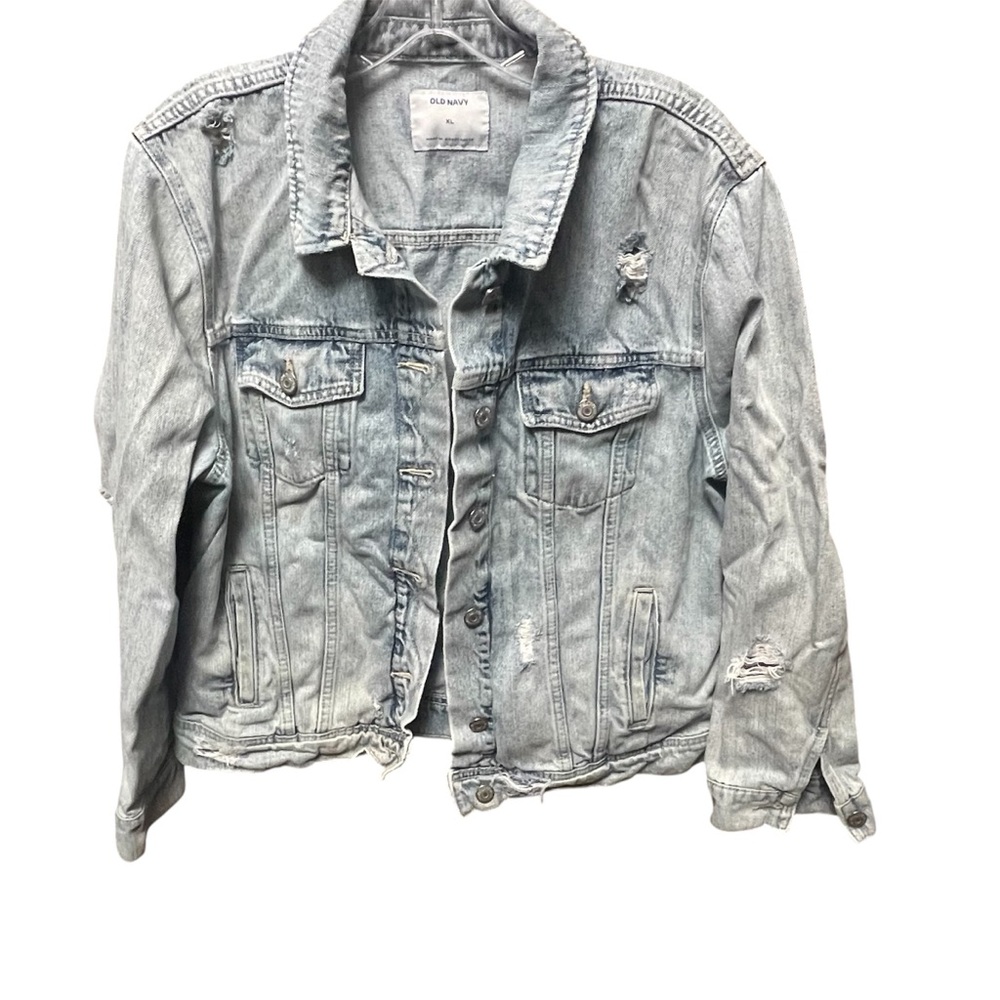 Old Navy Women's Distressed Blue Jean Jacket XL 100% Cotton - Picture 1 of 7